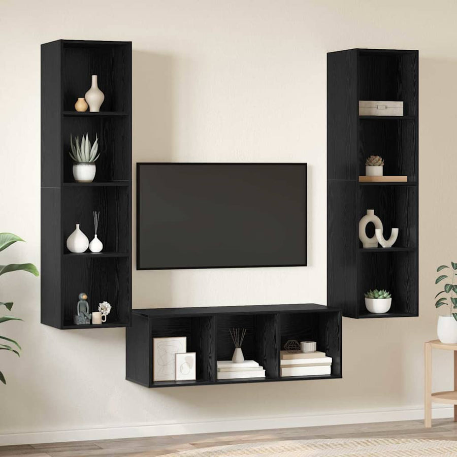 TV-kast set 3 pcs Zwart eiken 37 x 37 x 142.5 cm Bewerkt hout