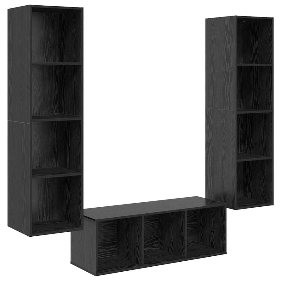 TV-kast set 3 pcs Zwart eiken 37 x 37 x 142.5 cm Bewerkt hout