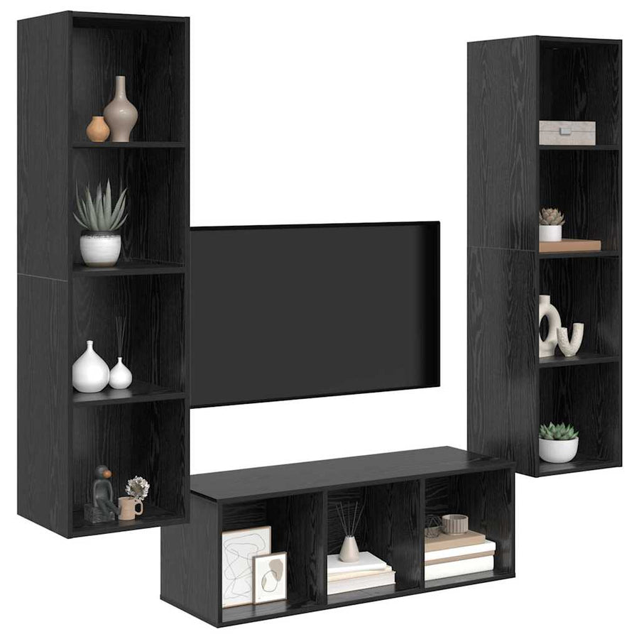 TV-kast set 3 pcs Zwart eiken 37 x 37 x 142.5 cm Bewerkt hout