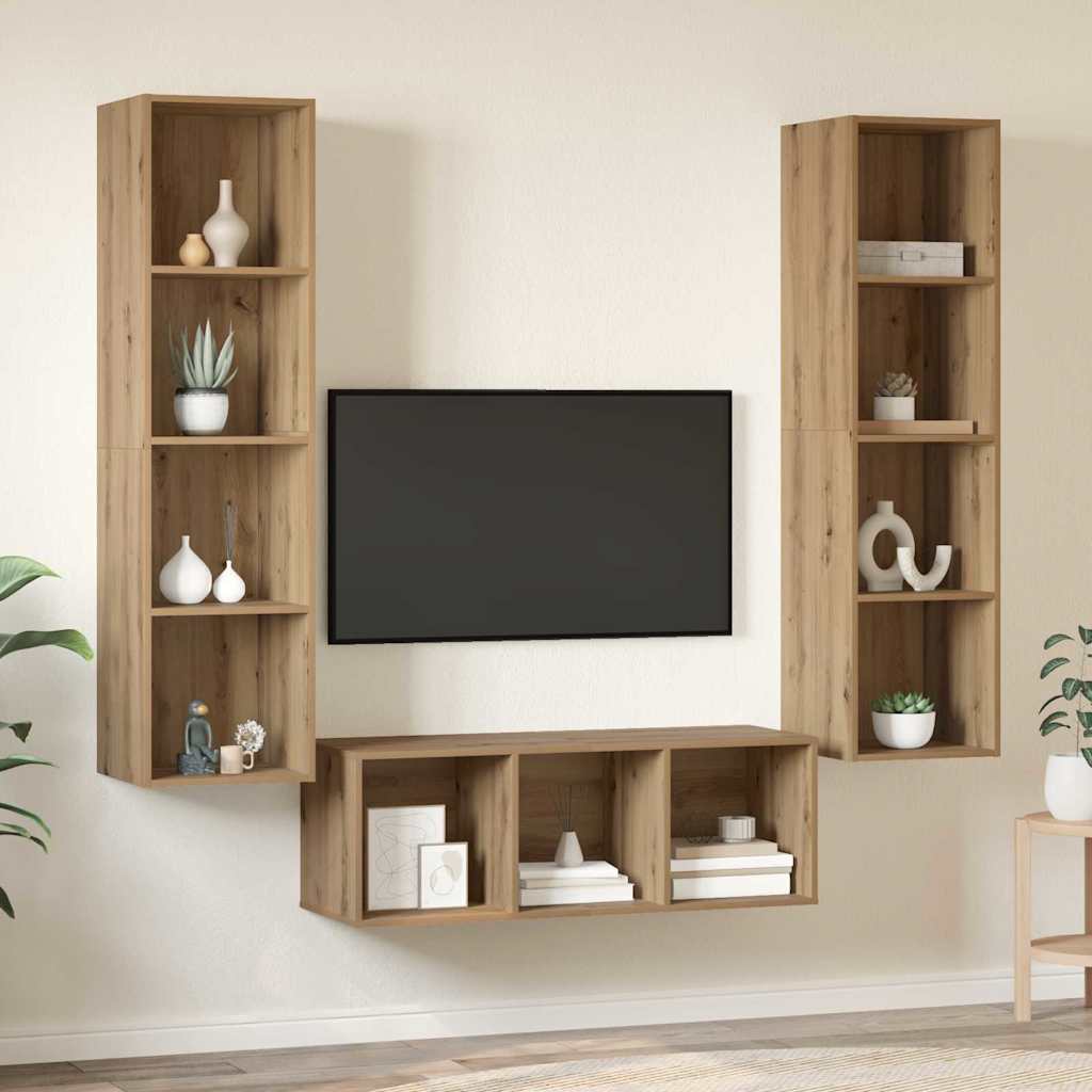TV-kast set 3 pcs artisanaal eikenkleurig 37 x 37 x 142.5 cm