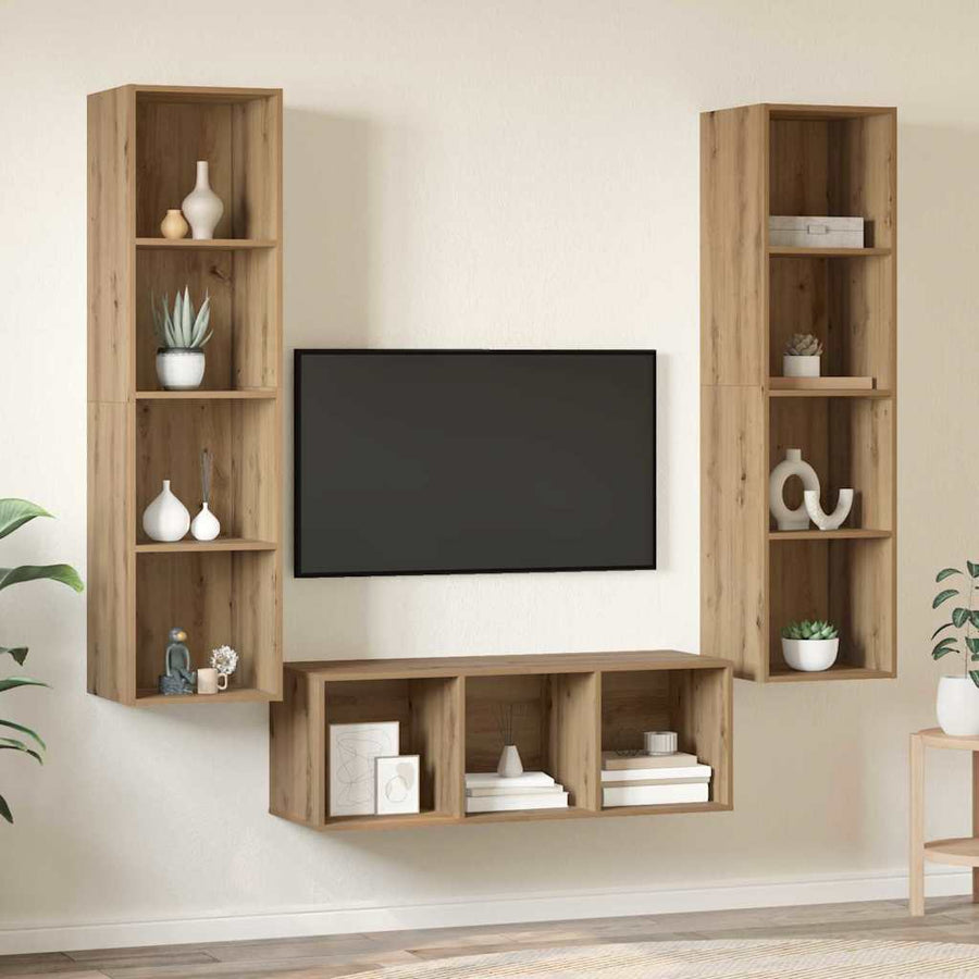 TV-kast set 3 pcs artisanaal eikenkleurig 37 x 37 x 142.5 cm