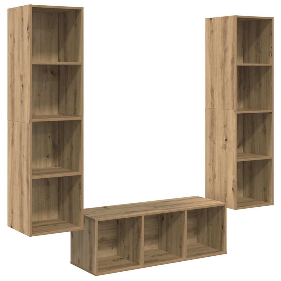 TV-kast set 3 pcs artisanaal eikenkleurig 37 x 37 x 142.5 cm