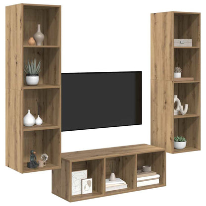 TV-kast set 3 pcs artisanaal eikenkleurig 37 x 37 x 142.5 cm