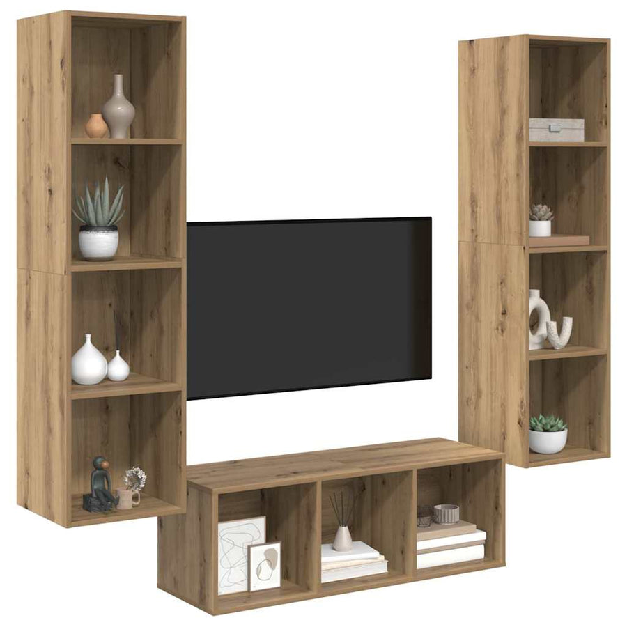 TV-kast set 3 pcs artisanaal eikenkleurig 37 x 37 x 142.5 cm