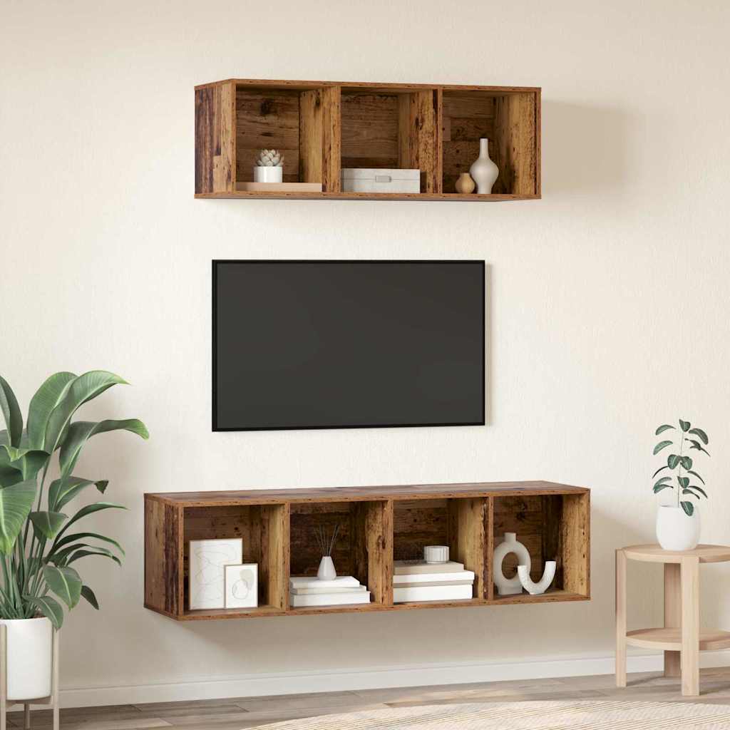 TV-kast set 2 pcs Oud hout 37 x 37 x 142.5 cm Bewerkt hout