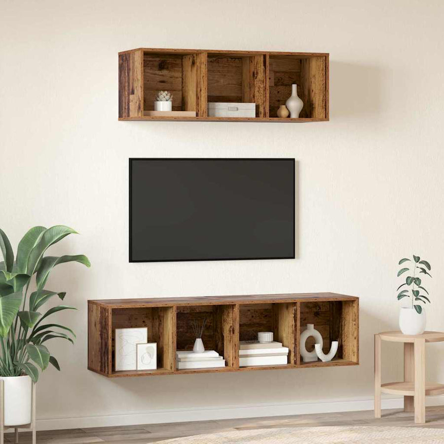TV-kast set 2 pcs Oud hout 37 x 37 x 142.5 cm Bewerkt hout