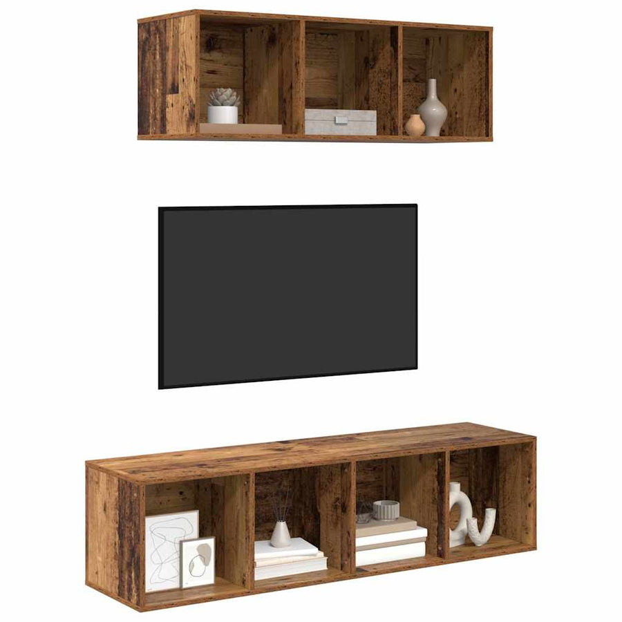 TV-kast set 2 pcs Oud hout 37 x 37 x 142.5 cm Bewerkt hout