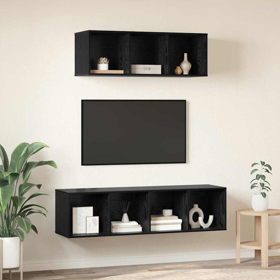 TV-kast set 2 pcs Zwart eiken 37 x 37 x 142.5 cm Bewerkt hout