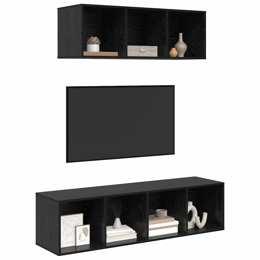 TV-kast set 2 pcs Zwart eiken 37 x 37 x 142.5 cm Bewerkt hout