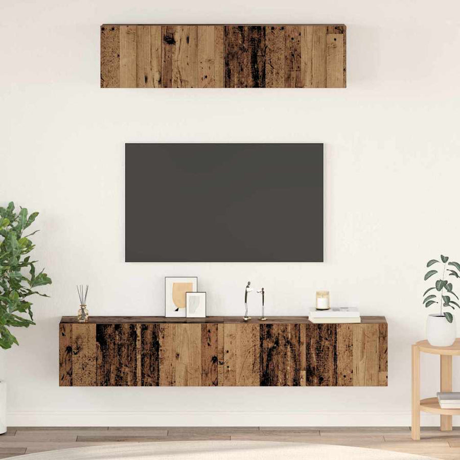 TV-kast set Wandgemonteerd Anders met opslag met de deur 4 pcs Oud hout Medium Bewerkt hout