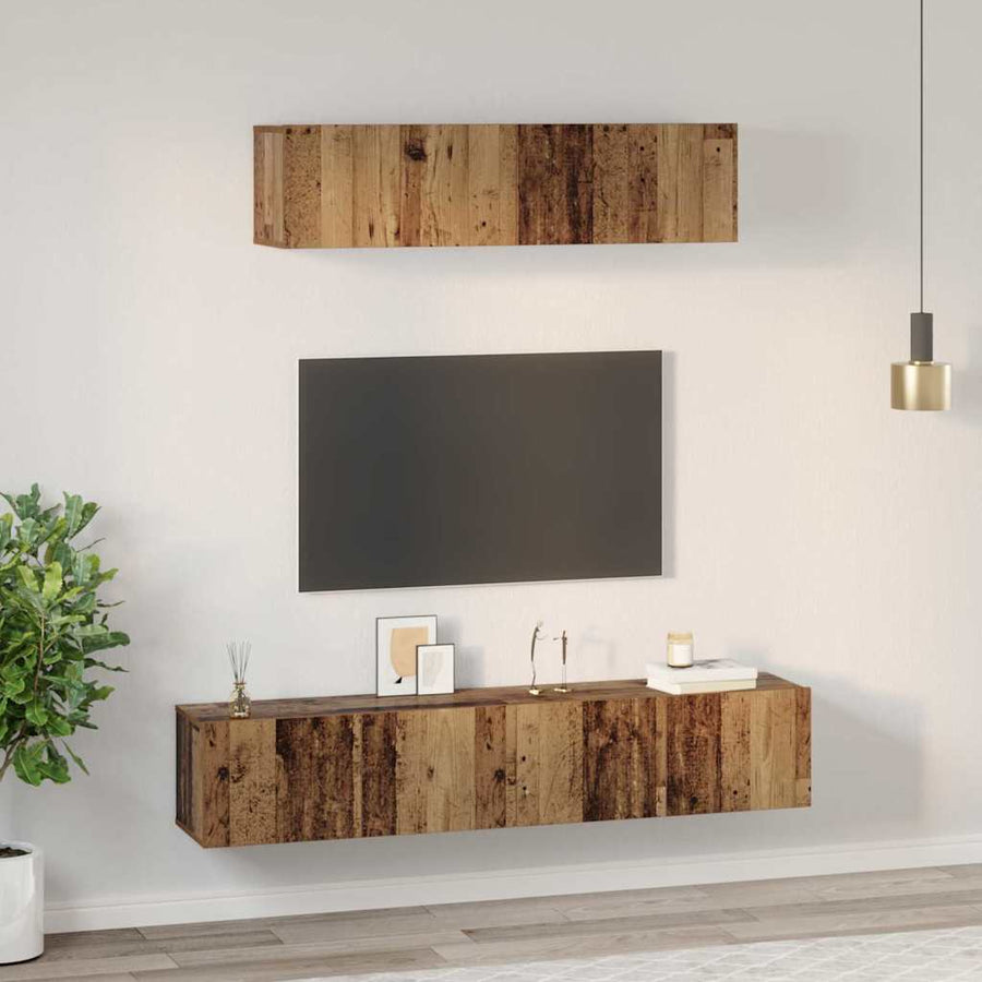 TV-kast set Wandgemonteerd Anders met opslag met de deur 4 pcs Oud hout Medium Bewerkt hout