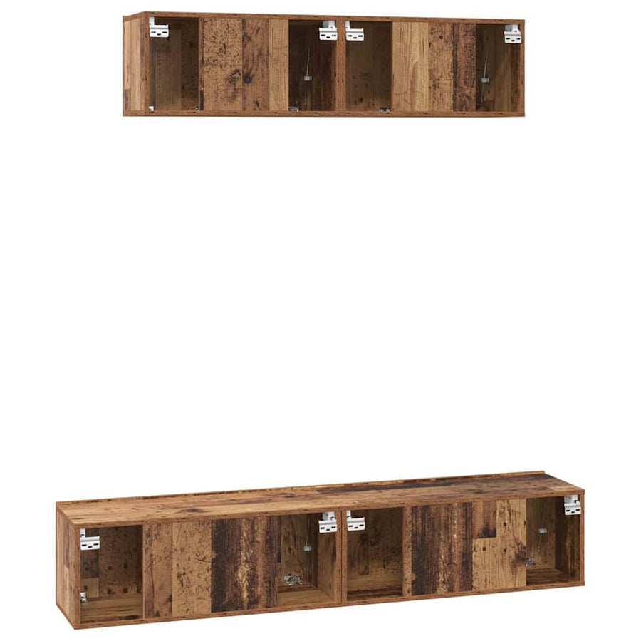 TV-kast set Wandgemonteerd Anders met opslag met de deur 4 pcs Oud hout Medium Bewerkt hout
