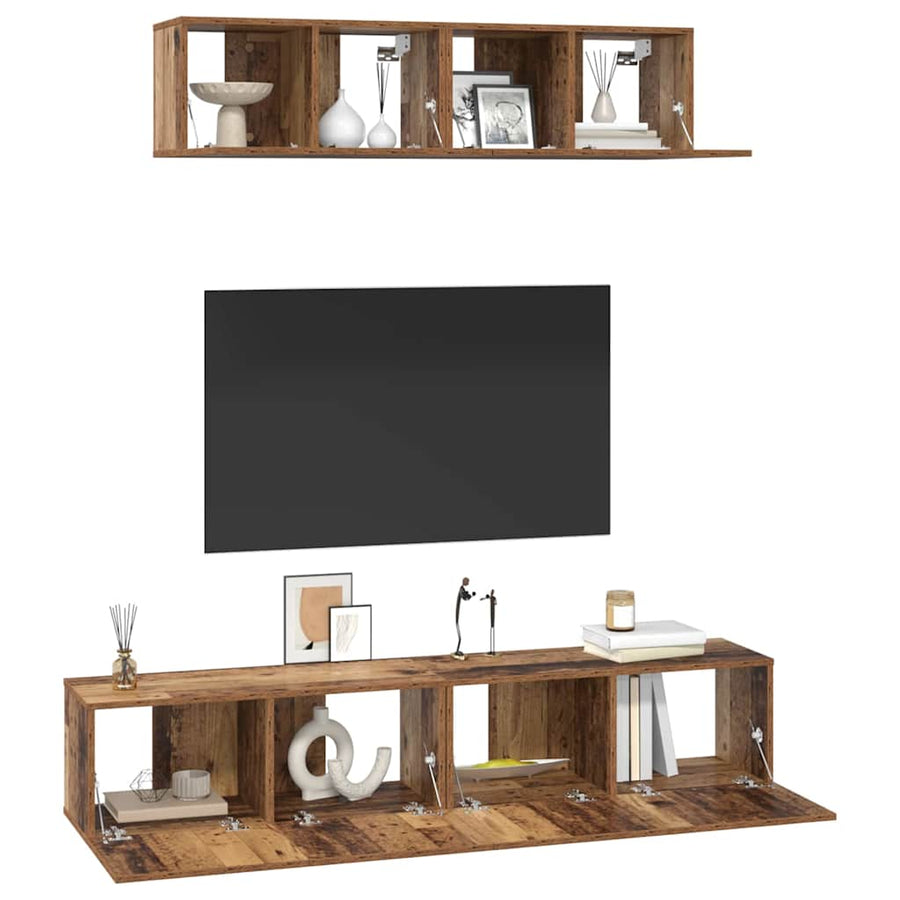 TV-kast set Wandgemonteerd Anders met opslag met de deur 4 pcs Oud hout Medium Bewerkt hout