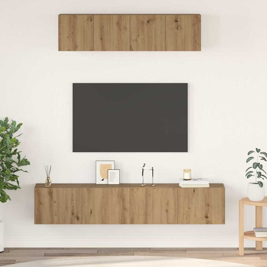 TV-kast set Wandgemonteerd Anders met opslag met de deur 4 pcs artisanaal eikenkleurig