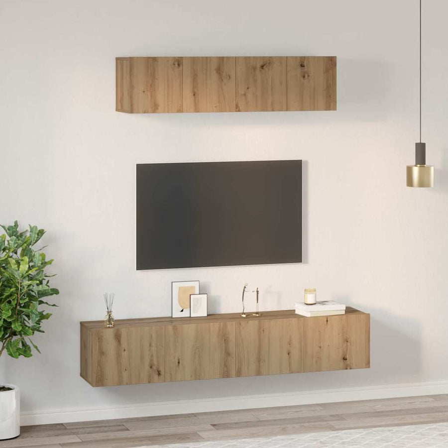 TV-kast set Wandgemonteerd Anders met opslag met de deur 4 pcs artisanaal eikenkleurig