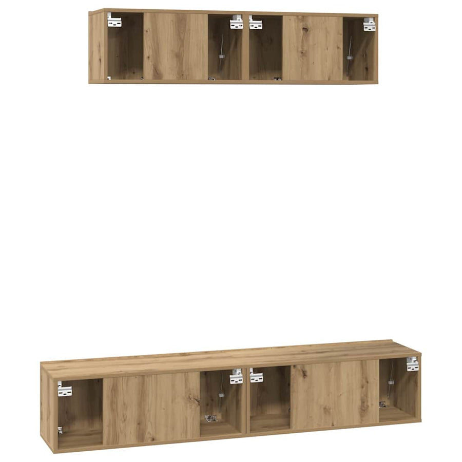 TV-kast set Wandgemonteerd Anders met opslag met de deur 4 pcs artisanaal eikenkleurig