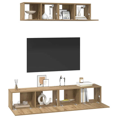 TV-kast set Wandgemonteerd Anders met opslag met de deur 4 pcs artisanaal eikenkleurig