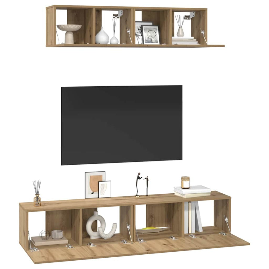 TV-kast set Wandgemonteerd Anders met opslag met de deur 4 pcs artisanaal eikenkleurig