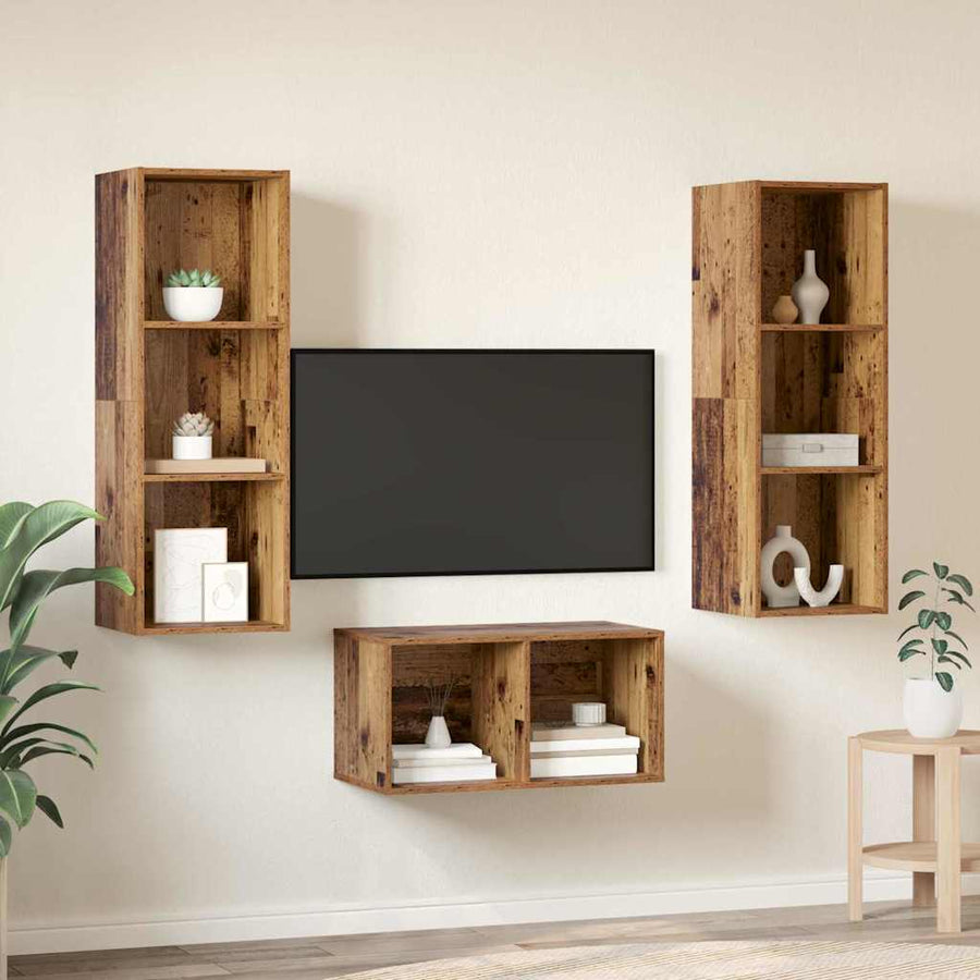 TV-kast set met plank Oud hout 37 x 37 x 107 cm Bewerkt hout