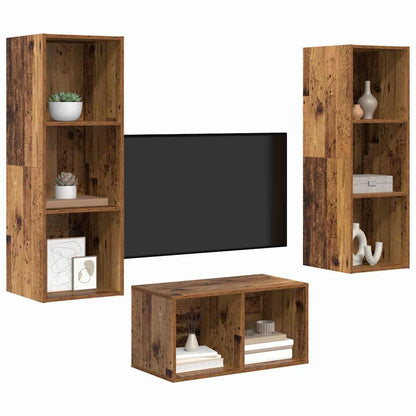 TV-kast set met plank Oud hout 37 x 37 x 107 cm Bewerkt hout