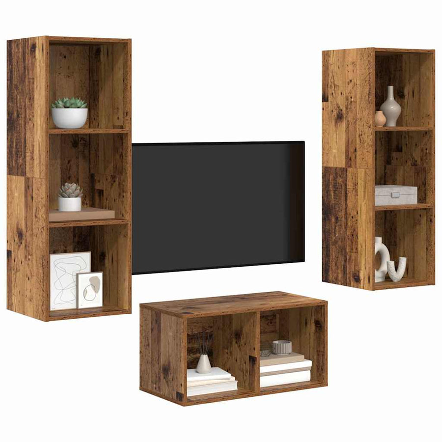 TV-kast set met plank Oud hout 37 x 37 x 107 cm Bewerkt hout