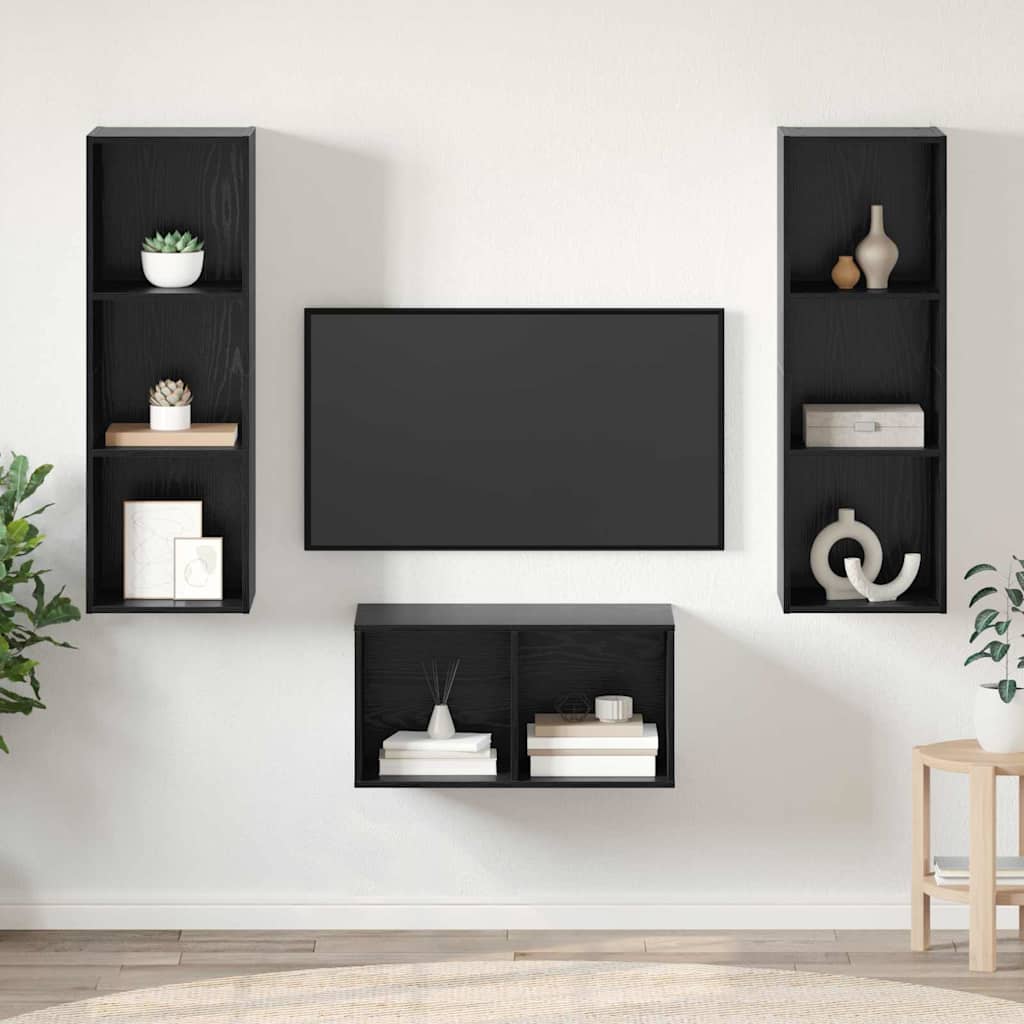 TV-kast set met plank Zwart eiken 37 x 37 x 107 cm Bewerkt hout