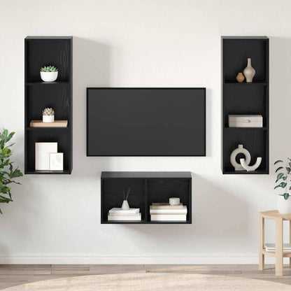TV-kast set met plank Zwart eiken 37 x 37 x 107 cm Bewerkt hout