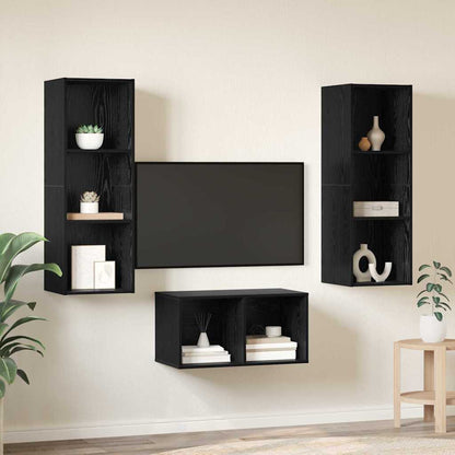 TV-kast set met plank Zwart eiken 37 x 37 x 107 cm Bewerkt hout
