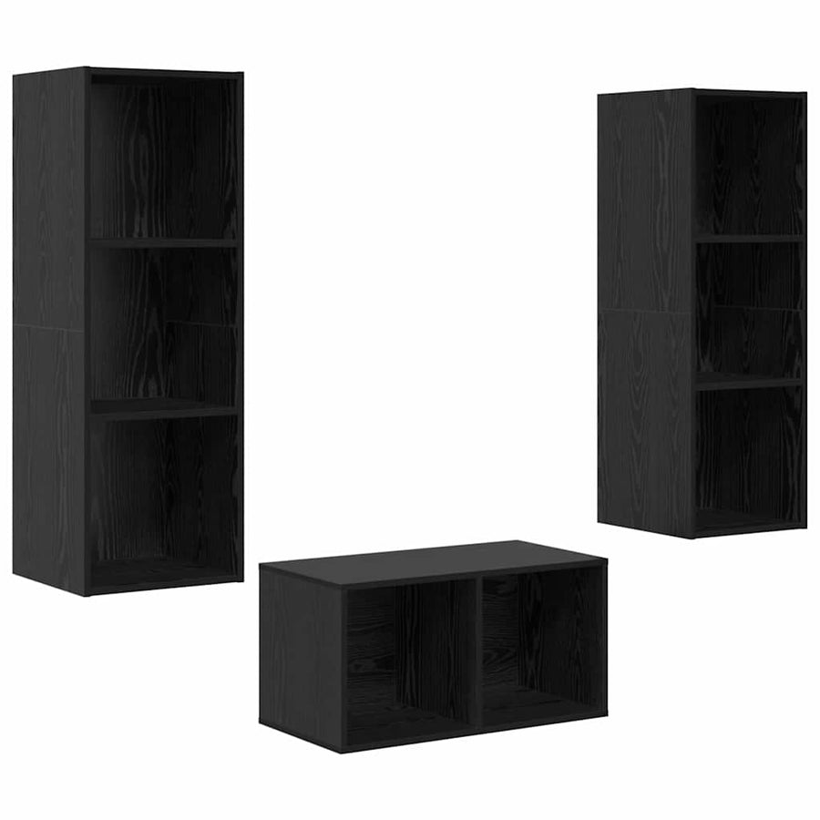 TV-kast set met plank Zwart eiken 37 x 37 x 107 cm Bewerkt hout