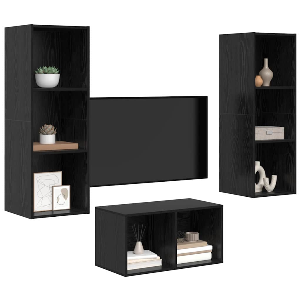 TV-kast set met plank Zwart eiken 37 x 37 x 107 cm Bewerkt hout