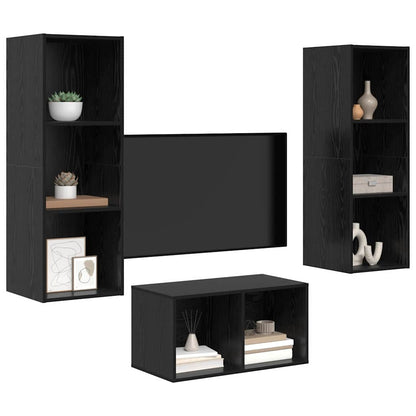 TV-kast set met plank Zwart eiken 37 x 37 x 107 cm Bewerkt hout