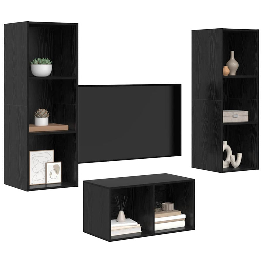 TV-kast set met plank Zwart eiken 37 x 37 x 107 cm Bewerkt hout