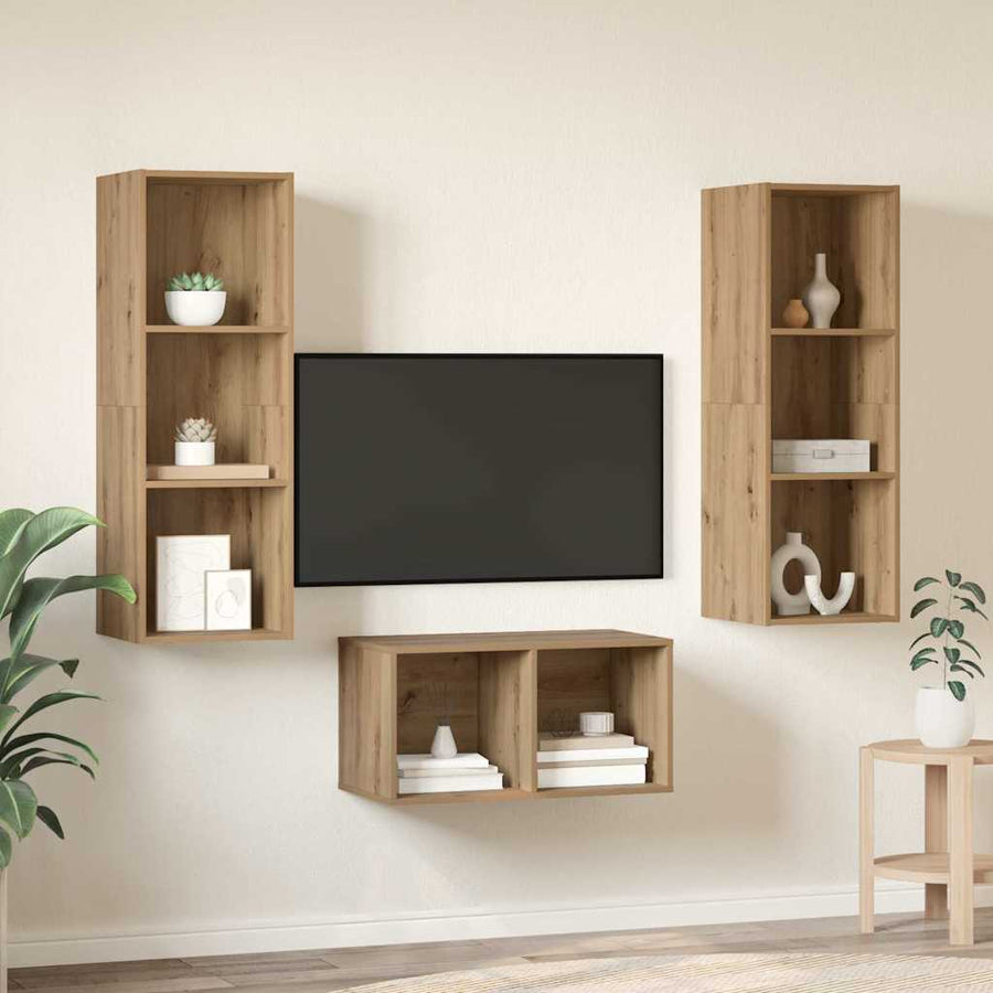 TV-kast set met plank artisanaal eikenkleurig 37 x 37 x 107 cm