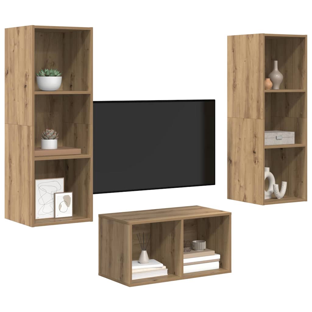 TV-kast set met plank artisanaal eikenkleurig 37 x 37 x 107 cm