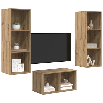 TV-kast set met plank artisanaal eikenkleurig 37 x 37 x 107 cm