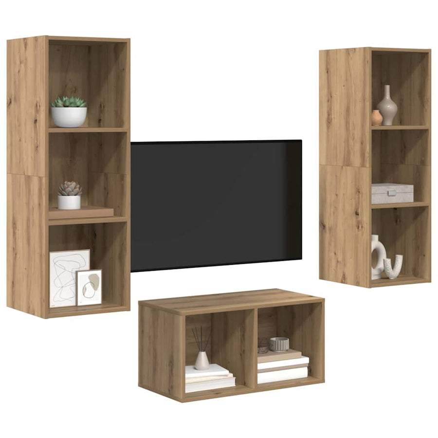 TV-kast set met plank artisanaal eikenkleurig 37 x 37 x 107 cm