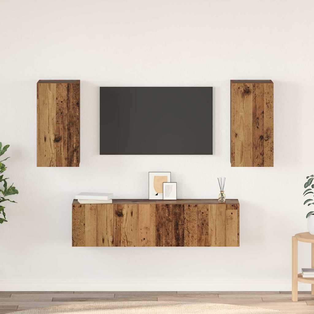 Tv-meubelset met plank Wandgemonteerd met opslag met de deur 4 pcs Oud hout 60 x 30 x 30 cm