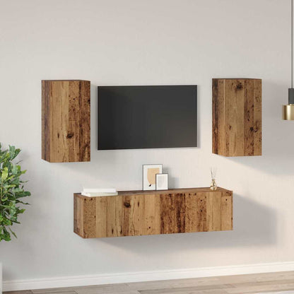Tv-meubelset met plank Wandgemonteerd met opslag met de deur 4 pcs Oud hout 60 x 30 x 30 cm