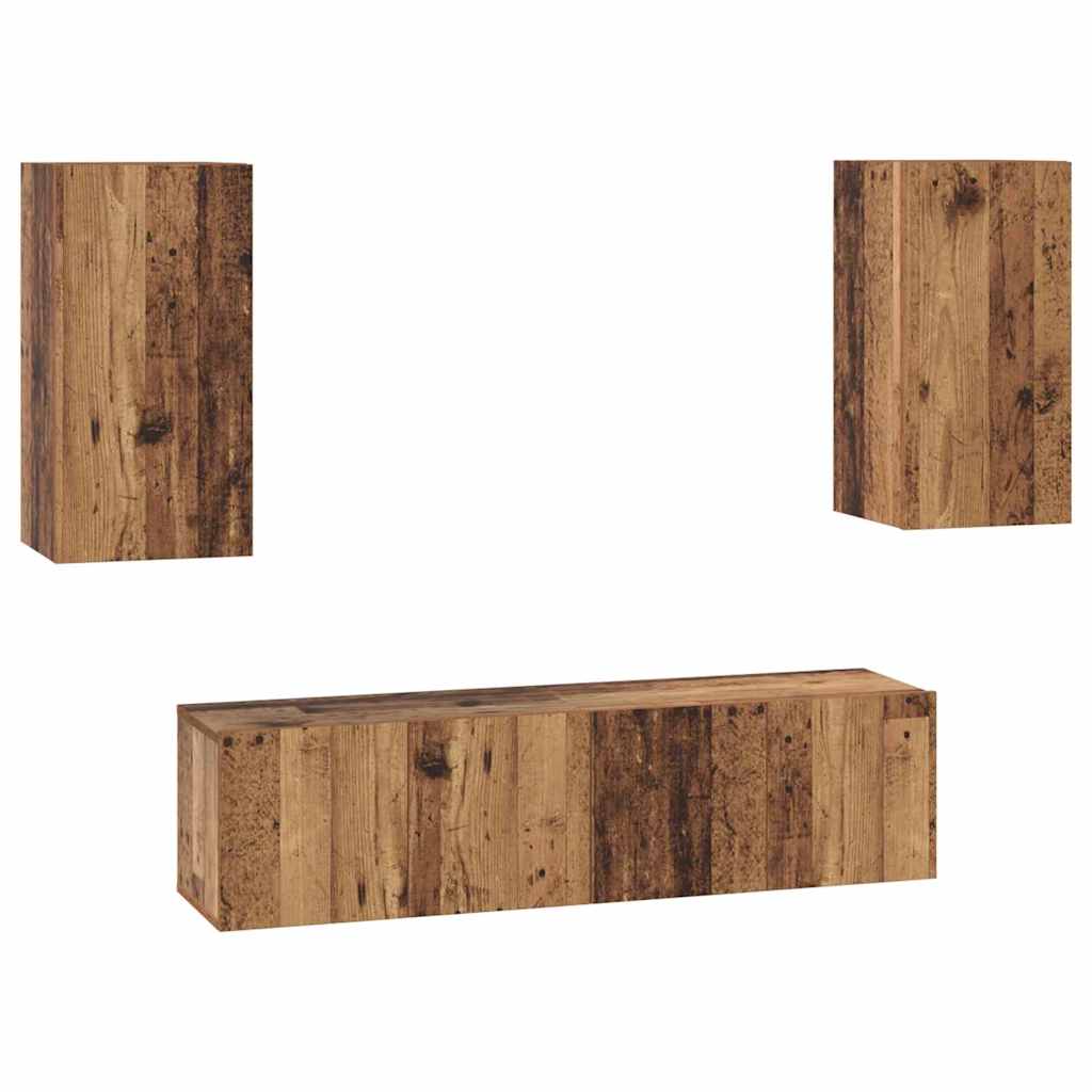 Tv-meubelset met plank Wandgemonteerd met opslag met de deur 4 pcs Oud hout 60 x 30 x 30 cm