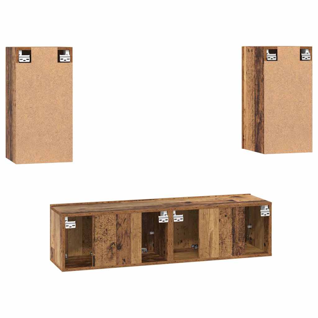 Tv-meubelset met plank Wandgemonteerd met opslag met de deur 4 pcs Oud hout 60 x 30 x 30 cm