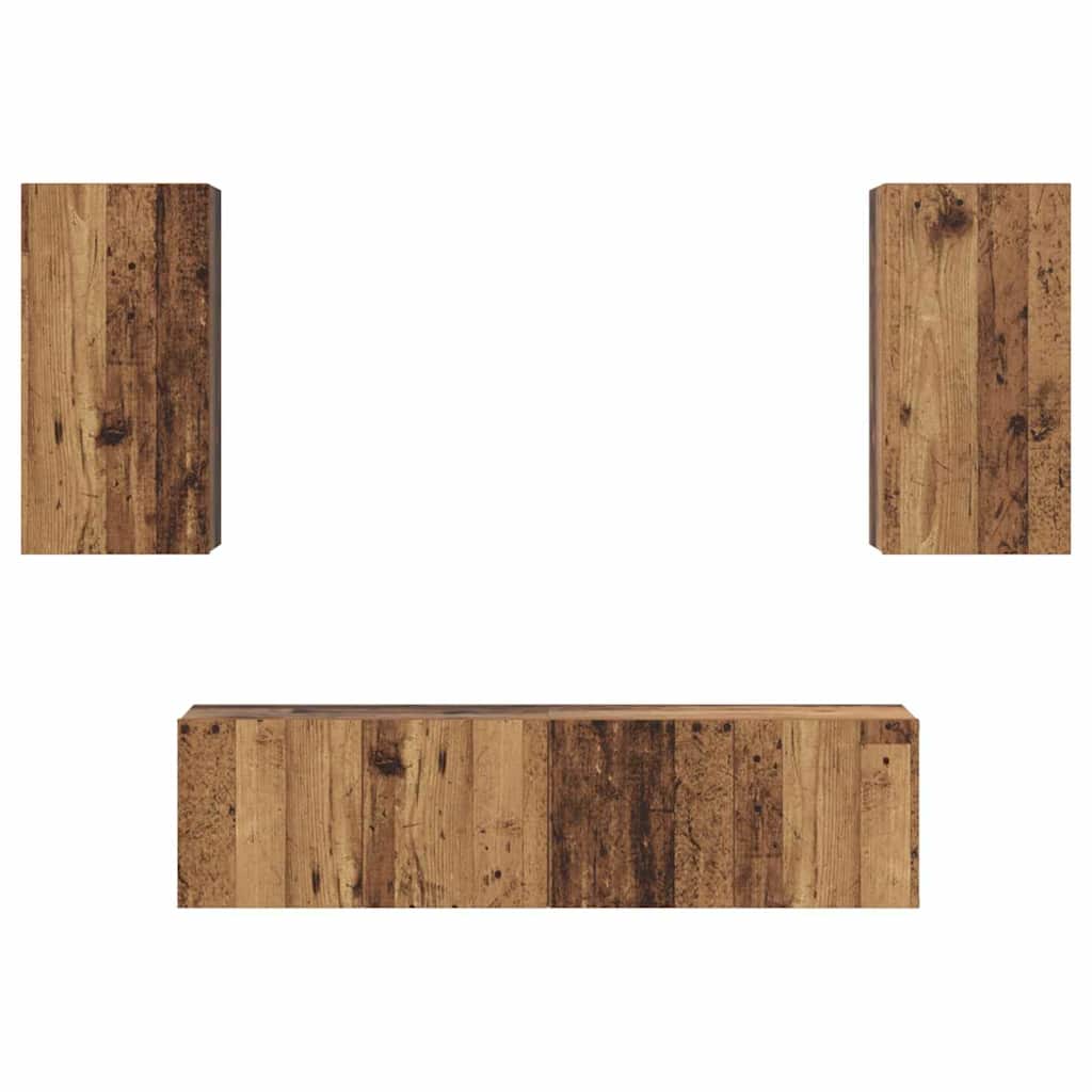 Tv-meubelset met plank Wandgemonteerd met opslag met de deur 4 pcs Oud hout 60 x 30 x 30 cm