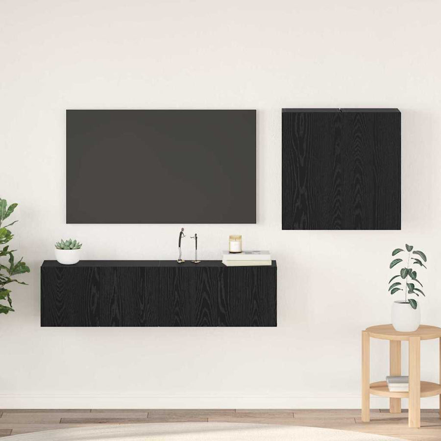 TV-kast set met plank met opslag met de deur 4 pcs Zwart eiken 120 x 30 x 30 cm
