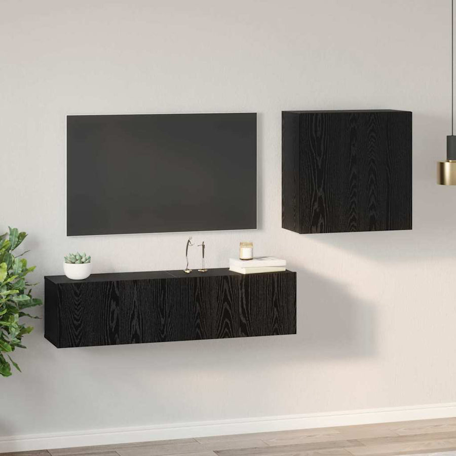TV-kast set met plank met opslag met de deur 4 pcs Zwart eiken 120 x 30 x 30 cm