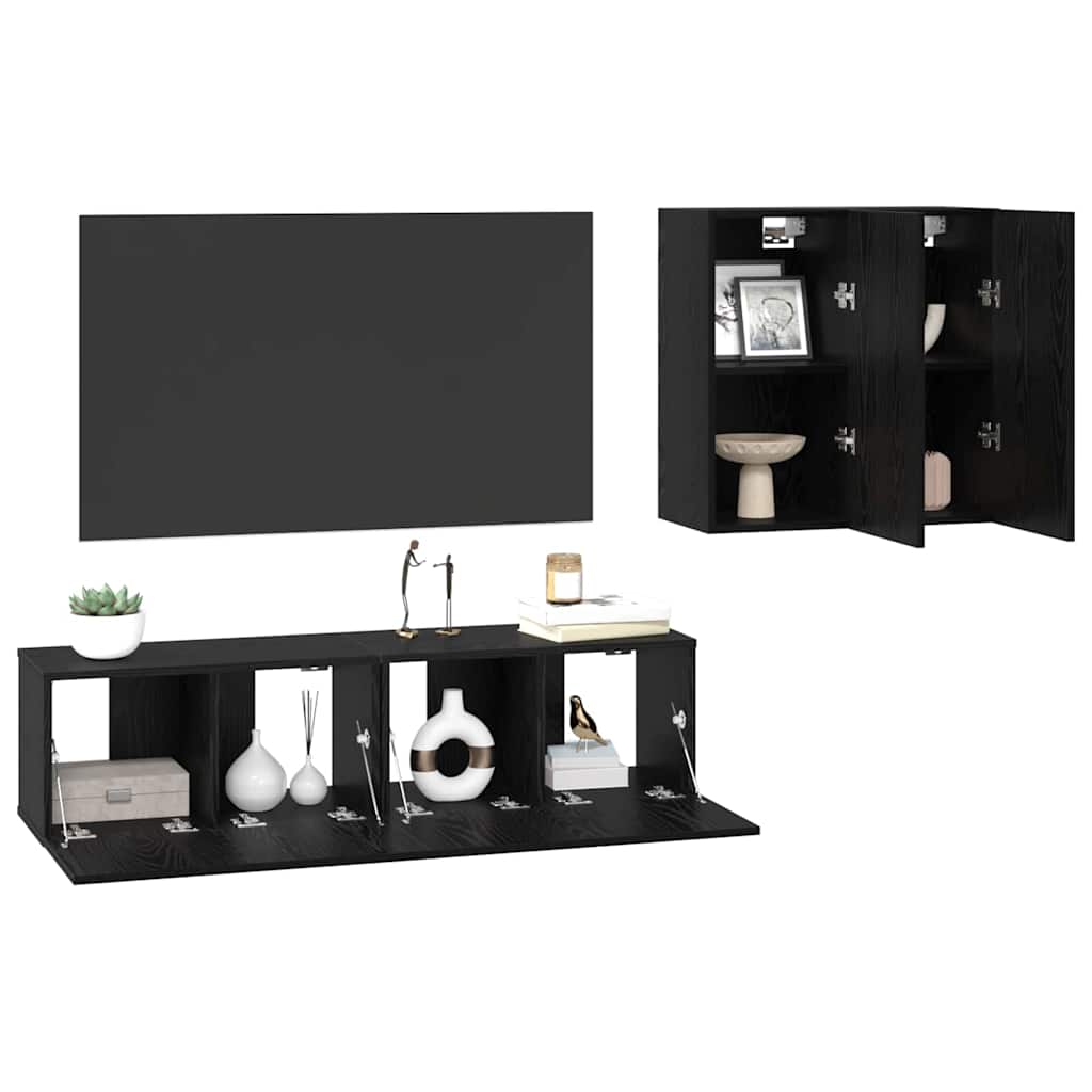 TV-kast set met plank met opslag met de deur 4 pcs Zwart eiken 120 x 30 x 30 cm