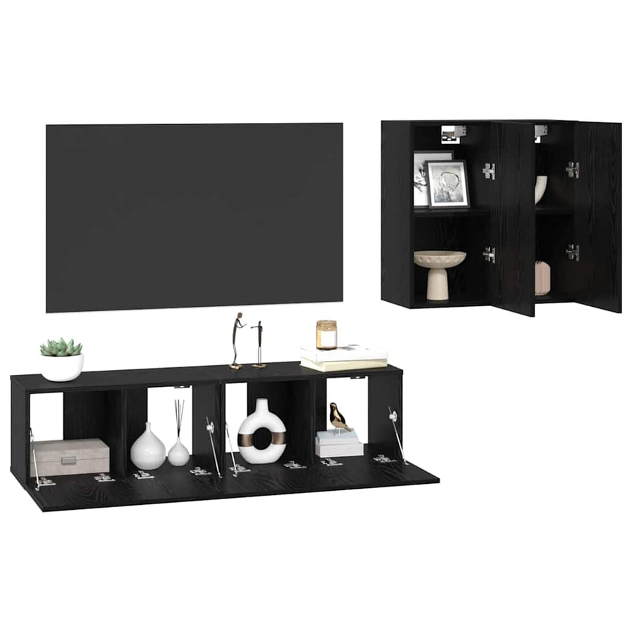 TV-kast set met plank met opslag met de deur 4 pcs Zwart eiken 120 x 30 x 30 cm