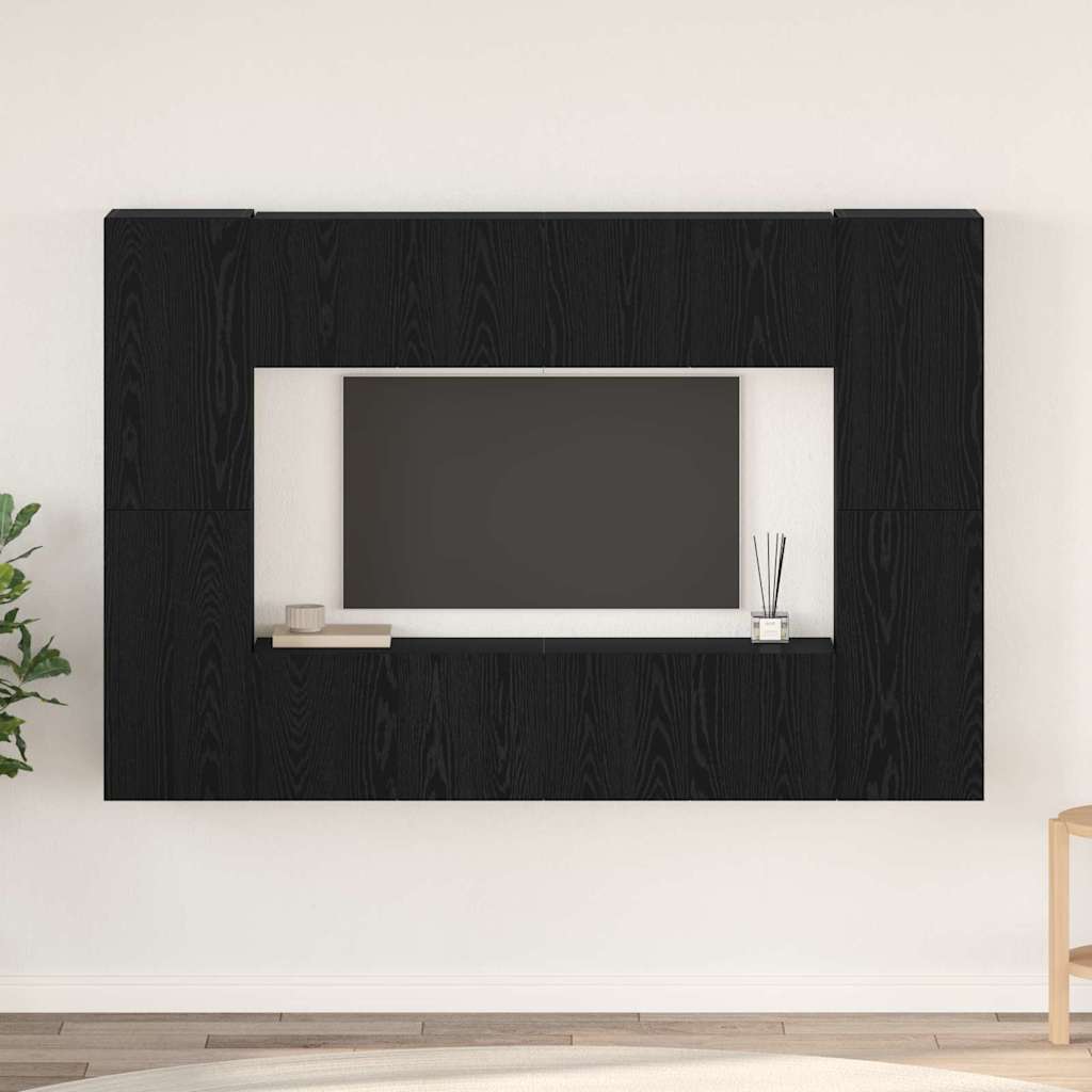 Tv-meubelset 8 pcs Zwart eiken 181 x 30 x 120 cm Bewerkt hout