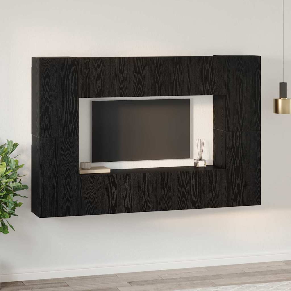 Tv-meubelset 8 pcs Zwart eiken 181 x 30 x 120 cm Bewerkt hout