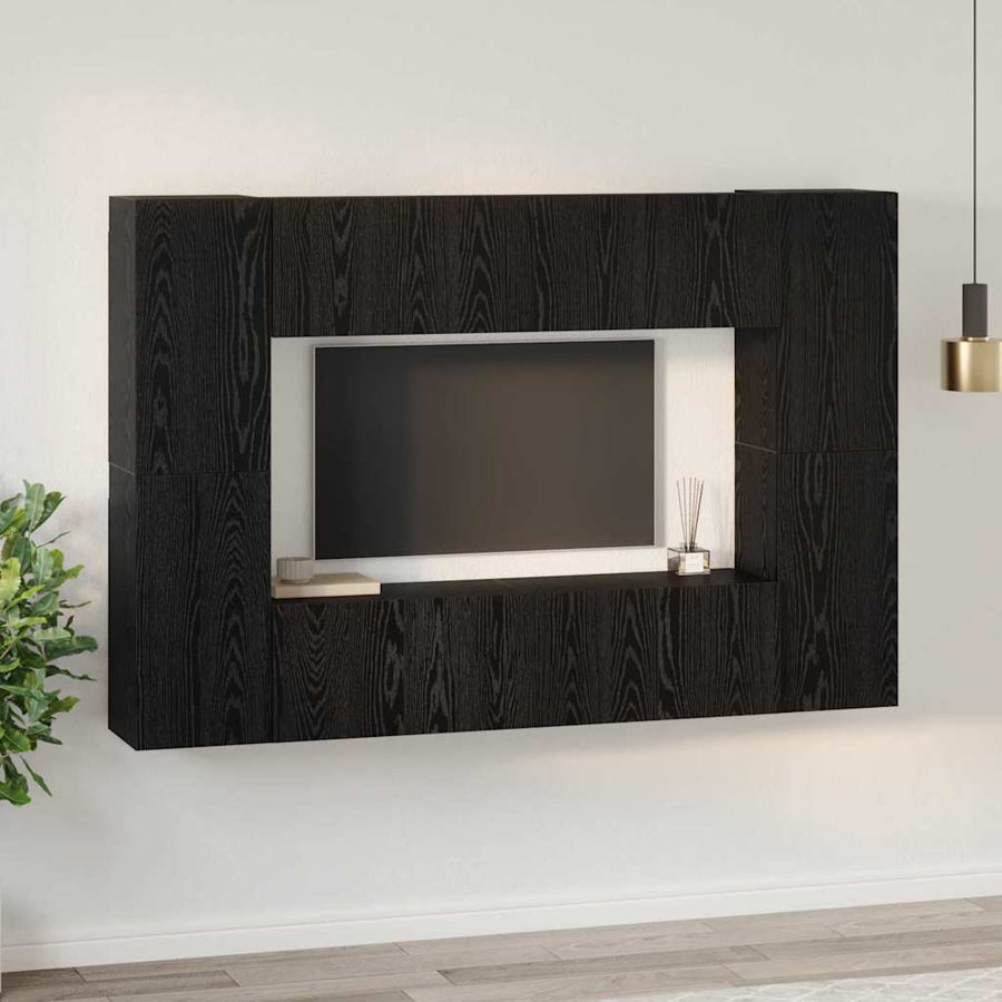 Tv-meubelset 8 pcs Zwart eiken 181 x 30 x 120 cm Bewerkt hout