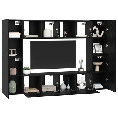 Tv-meubelset 8 pcs Zwart eiken 181 x 30 x 120 cm Bewerkt hout