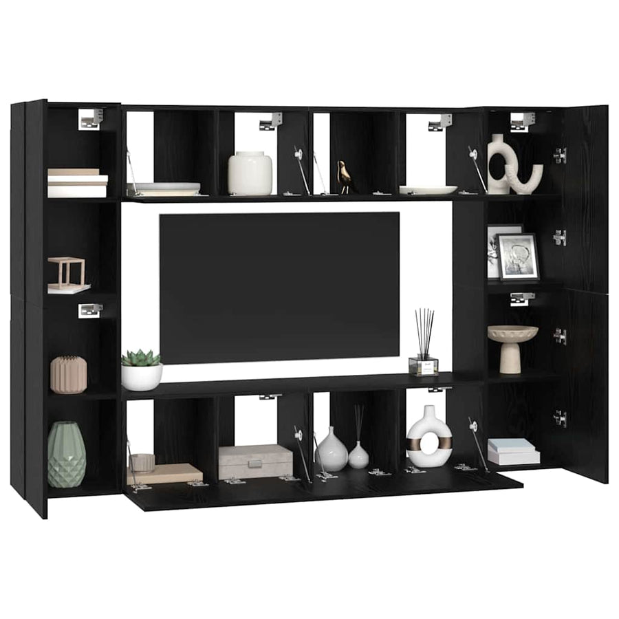 Tv-meubelset 8 pcs Zwart eiken 181 x 30 x 120 cm Bewerkt hout